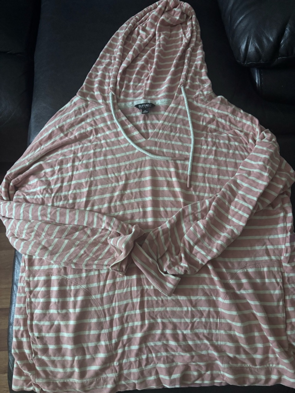 Buffalo David Bitton Dusty Pink and White Striped Hooded Top